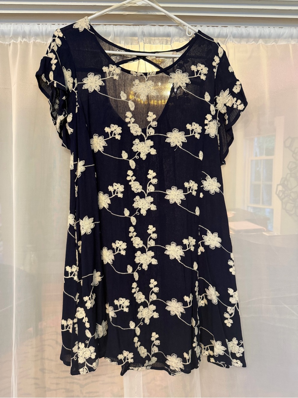 Altar'd State Navy Blue Floral Embroidered Swing Dress